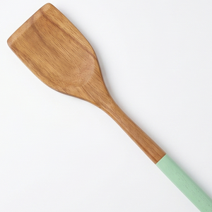 Spatule en bois de teck massif de qualité alimentaire FSC avec manche vert menthe, ustensile de cuisine écologique, spatule en bois antiadhésive - Product Image 3