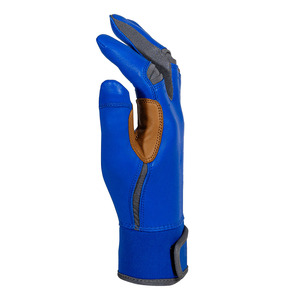 Gants de frappeur de baseball bleu roi et marron en cuir, paume renforcée, adhérence optimale, respirants, extensibles, poignet réglable, OEM - Product Image 2