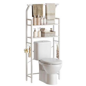 Meuble de rangement moderne en métal et fer à 3 niveaux, à placer au-dessus des toilettes, pour optimiser l'espace - Product Image 4
