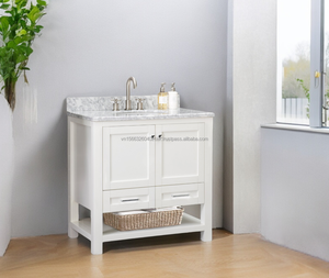 Luxury Modern 36" Solid Wood Plywood Floor Mounted Bathroom <b>Vanity</b> Combo Marble Basin Durable Construction Soft Closing <b>Drawers</b> - Product Image 4