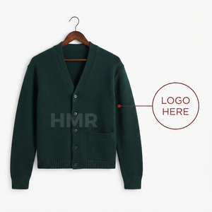 Cárdigan de Punto Acrílico con Cuello en V, Color Verde Militar, de la Hermandad HMR, para Invierno, con Patrón Universitario - Product Image 5