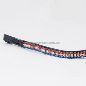 Banda de ceja de caballo de cuero de búfalo negro Premium para brida con cadena decorativa de 3 filas de cristales multicolores diamantes de imitación mega Bling - Product Image 6