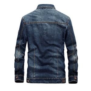 Veste en jean pour homme bleu foncé, col rabattu, décontractée, en coton délavé, coupe classique, style automne, simple boutonnage, coupe ajustée - Product Image 3