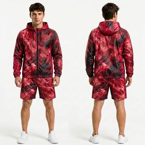 White Grey Brushstroke Men Windbreaker Short Sets Lightweight Polyester Quick Dry <b>Hooded</b> Summer Fashion Windbreaker Short Sets - Product Image 3