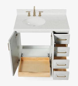 Meuble sous-vasque de salle de bain Quartus 36 pouces à évier décalé à gauche, directement de l'usine, 4 options de finition, fabriqué au Vietnam - Product Image 5