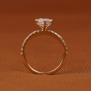 Anillo de Compromiso de Lujo con Diamante Cultivado en Laboratorio, Corte Marquesa, en Oro Sólido de 14K, Anillo de Boda Hecho a Mano con Pavé para Mujer - Product Image 5