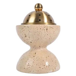 Porte-encens en travertin naturel personnalisé, brûleur d'encens en marbre, décoration d'intérieur, porte-encens sphérique religieux - Product Image 3