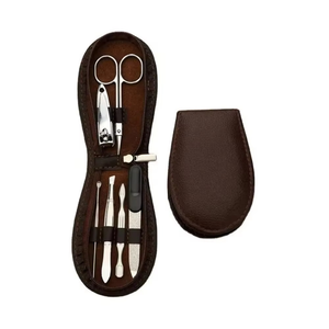 Ensemble professionnel de pédicure et manucure de luxe, 16 pièces, étui en cuir beige, grattoirs pour les pieds en acier inoxydable robuste, soins des pieds - Product Image 1