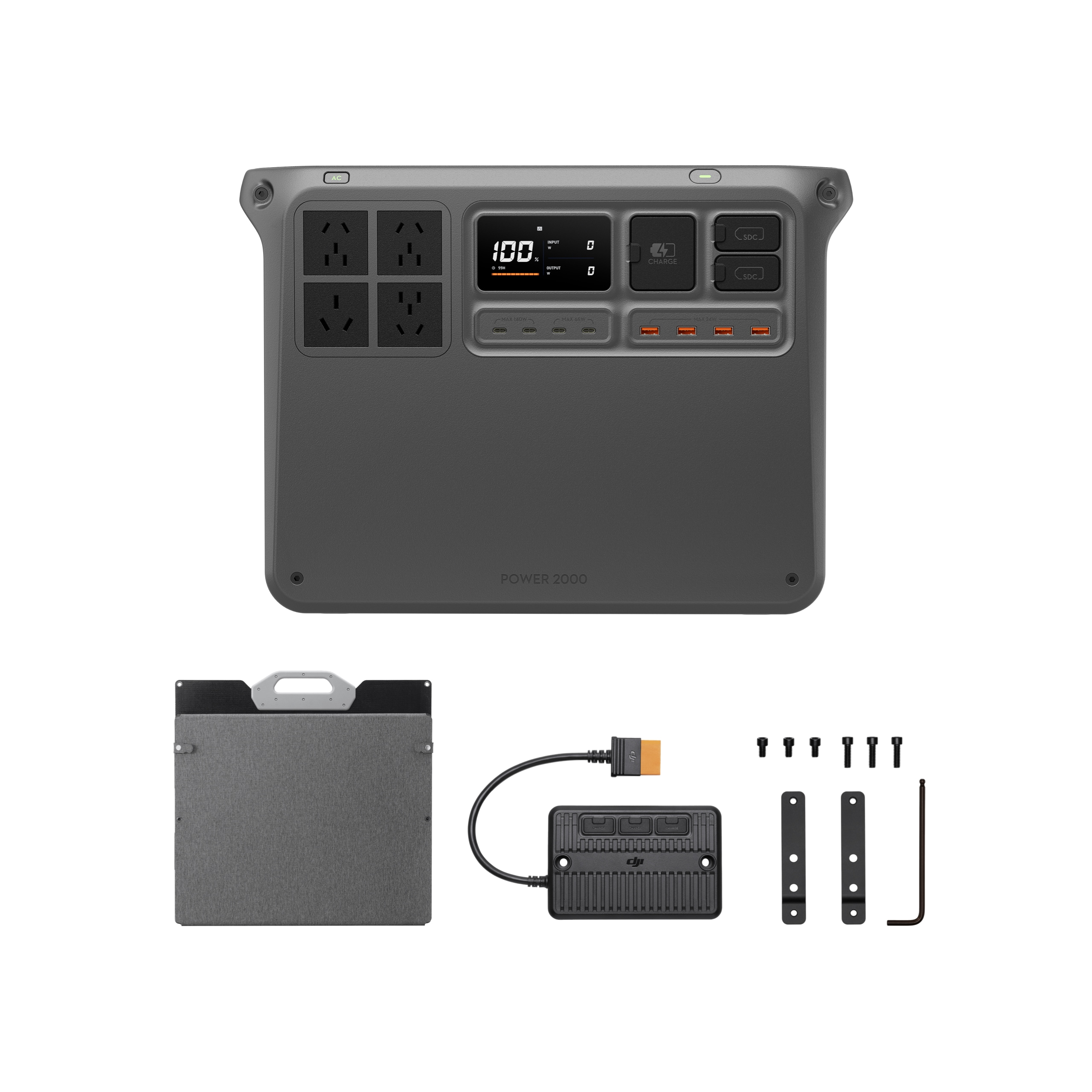 DJ Power 2000 avec panneau solaire pliable 200W - Combo de charge