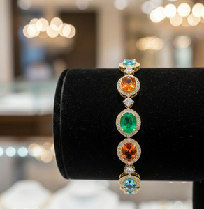 Brazalete de Diseño con Múltiples Piedras Preciosas CZ, Plata de Ley 925, Chapado en Oro de 18K, Brazalete Ovalado con Piedras, 15 Gramos, para Bodas y Fiestas - Product Image 1