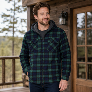 New Custom Mens Hooded Plaid Zipper <b>Jacket</b> Polyester Cotton Casual Winter Outdoor <b>Flannel</b> Style <b>Jacket</b> Custom Logo Comfortable - Product Image 5