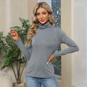 Camisetas de Cuello Alto para Mujer, 100% Algodón, Alta Calidad, Personalizadas, Ajustadas, de Manga Larga, Lisas y Elegantes - Product Image 5