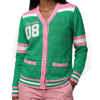 Cardigan personnalisé inspiré de la sororité Alpha, noir et vert, en chenille, lettres brodées, en acrylique solide, décontracté, respirant, épais