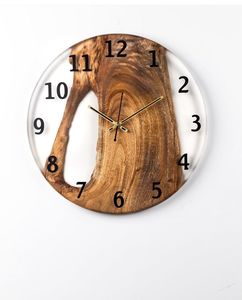 <b>Round</b> Resin Wood Wall Clock Art Deco <b>Battery</b> Powered Quartz Analog Decorative Timepiece for Living Room Home Office - Product Image 1