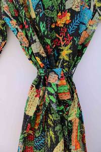 Bata de Kimono con Estampado Digital de Dibujos Animados para Mujer, 100% Algodón, Suave y Transpirable, Camisón de Verano Hecho a Mano, Cuello en V, Cintura Elástica, ODM - Product Image 3