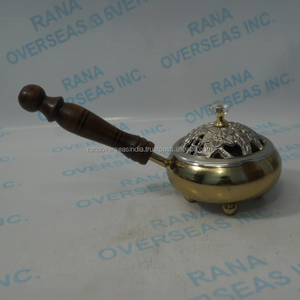 Decorative Iron Incense <b>Burner</b> with <b>Silver</b> Plated Lid Wooden Handle Resin Charcoal Incense <b>Burner</b> for Indoor Use - Product Image 4