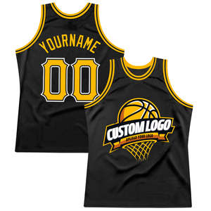Camiseta de Baloncesto Sublimada Personalizada, Negra y Amarilla, Sin Mangas, Unisex, para Adultos, de Malla Transpirable, con Impresión del Logotipo del Equipo - Product Image 1