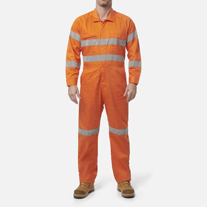 Combinaison de travail orange haute visibilité pour hommes, bandes réfléchissantes, manches longues, uniforme de sécurité, matière en coton - Product Image 5
