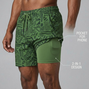 Men's 2 in 1 Swim <b>Shorts</b> Quick Dry <b>Compression</b> Liner Beach <b>Shorts</b> with Phone Pocket OEM Manufacturer - Product Image 1