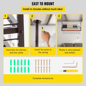 Estante para Copas de Vino Colgante Ajustable en Altura de 46.9 x 11.8 Pulgadas, Estante para Vino de Techo de 18.9-35.8 Pulgadas - Product Image 6