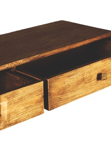 Table console moderne de style industriel avec deux tiroirs et étagère inférieure en bois et métal pour l'entrée dans les hôtels, le salon et les villas - Product Image 4