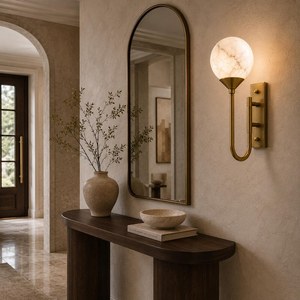 CH Modern Brass Wall Sconce With Marble <b>Globe</b> Indoor Lighting Fixture Round Minimalist Home Decor Entryway Accent <b>Light</b> - Product Image 5