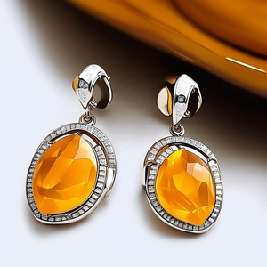Pendientes de gota de estilo geométrico de Plata de Ley 925 al por mayor, joyería de moda hecha a mano con piedra citrina amarilla - Product Image 4