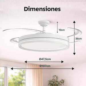 Ventilador de Techo LED de 50 cm con Control Remoto y Aplicación, Motor DC, 66 W 8280 LM, Temporizador, 6 Velocidades, 4 Aspas Retráctiles, 3 - Product Image 2