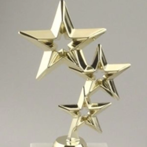 Trophée de triple victoire à l'étoile d'or sur socle en marbre. Commandes en gros disponibles à prix de gros. - Product Image 1