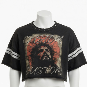 Custom Cropped Oversized TShirt Vintage Graphic Print Washed Distressed Heavy Cotton Eco-Friendly Breathable <b>Y2K</b> Streetwear - Product Image 3