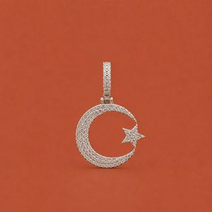 Pendentif en forme de croissant de lune avec diamant rond taillé en étoile, charme religieux islamique, bijou unisexe, cadeau - Product Image 1