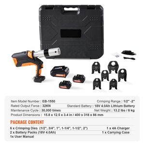 Pinza Crimpatrice Professionale a Batteria 18V con Rotazione a 360 Gradi per Tubi in Acciaio Inox, Rame e PEX da 1/2'' a 2'' - Product Image 3