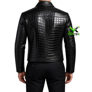 VANTEX SPORTS Men's Brown Croc Embossed Genuine Winter Motorcycle <b>Jacket</b> Stand Collar Breathable Fabric <b>Sheep</b> Lining Snake <b>Skin</b> - Product Image 2