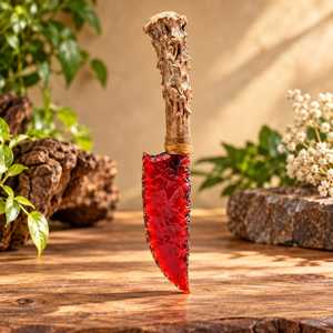 Couteau rituel artisanal en obsidienne rouge avec manche en bois de cerf, athame en verre rouge rubis, poignard cérémoniel pour la décoration d'autel païen - Product Image 4