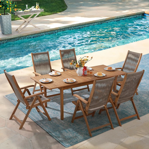 Outdoor <b>Garden</b> Table <b>Set</b> With 4/6 Chairs Rustic Wooden Patio Furniture Weather Resistant Solid Wood Design - Product Image 4
