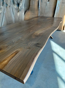 Table à manger de luxe en bois massif avec base métallique robuste, design contemporain, 6 places, pour appartement, hôtel, villa, maisons modernes, rectangulaire - Product Image 3