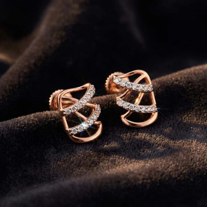 Rose Gold Spiral Wave Diamond <b>Ear</b> <b>Cuff</b> <b>Earrings</b> - Product Image 4
