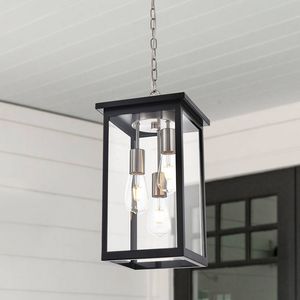 Lampada a Sospensione da Esterno in Nichel Spazzolato Nero, Antiruggine e Impermeabile, Lampadario per Portico Anteriore e Illuminazione a Soffitto - Product Image 1