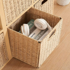 Square Natural <b>Seagrass</b> <b>Storage</b> <b>Basket</b> With Handles Rustic Style Multi-Purpose Organizer - Product Image 2