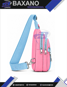 กระเป๋าเป้สะพายข้างแบบสั่งทำสีชมพูฟ้า Gamma Phi Delta สำหรับผู้หญิง กระเป๋าคาดอกแบบสะพายไหล่ หลายช่องใส่ของ ทำจากหนัง PU สายสะพายไหล่ - Product Image 5