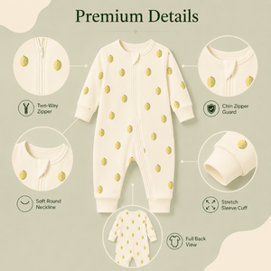 Mameluco de Manga Larga 100% Algodón para Bebé Unisex |   Ropa de Dormir para Bebés, Tejida, Transpirable, con Estampado de Limones, Cierre de Dos Vías - Product Image 3