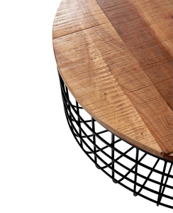 Modern Industrial <b>Solid</b> <b>Wood</b> Top Coffee Table with Iron Wire Frame and Storage Manish Art Handicrafts Living Room Furniture - Product Image 2
