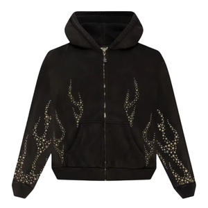 <b>Red</b> Hooded Sweatshirt With Rhinestone Design Unisex Casual Winter Wear Hoodies Made in Pakistan - Product Image 5