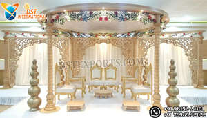 Mandapam Redondo de Madera para Bodas Indias Gujarati, Compra los Últimos Pilares Dorados de Ganesha, Mandapam para Bodas Reales, Juego de Mandapam para Bodas en el Reino Unido - Product Image 3