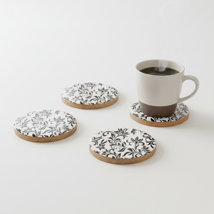 Ensemble de sous-verres écologiques en bois d'acacia et de manguier, 4 pièces, imprimés en émail, forme classique, pour cuisine, café et boissons, fournisseur en gros - Product Image 1