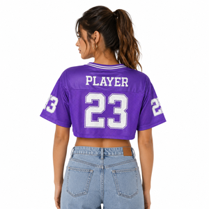 Top Corto Morado Personalizado Estilo Y2K para Mujer, Jersey de Fútbol Americano con Número Impreso OEM, Cuello en V, Hombros Caídos, Malla Holgada, Top Deportivo - Product Image 2