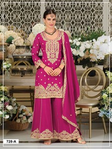 Traje Chinon Semisellado de Dhwaja Export con Bordado y Lentejuelas, Estilo Moderno para Bodas y Fiestas - Product Image 2