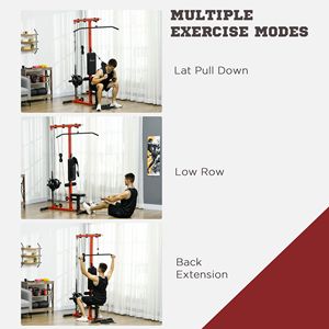 Macchina per trazioni verticali (Lat Pull Down) con sedile regolabile e pedana ribaltabile per sistemi da palestra domestica, disponibile in rosso - Product Image 4