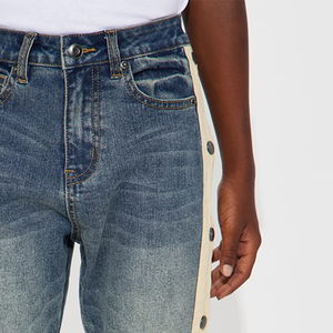 Jeans de mezclilla para niños con cintas laterales, corte ajustado, cierre de botón y diseño elegante para compradores al por mayor / Logotipo personalizado - Product Image 3