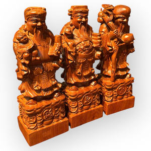 Estatua de los Tres Dioses de la Fortuna, Prosperidad y Longevidad, Tallada en Madera de Huong Sostenible, Marca Tam Viet, Figura Vietnamita Pulida - Product Image 5